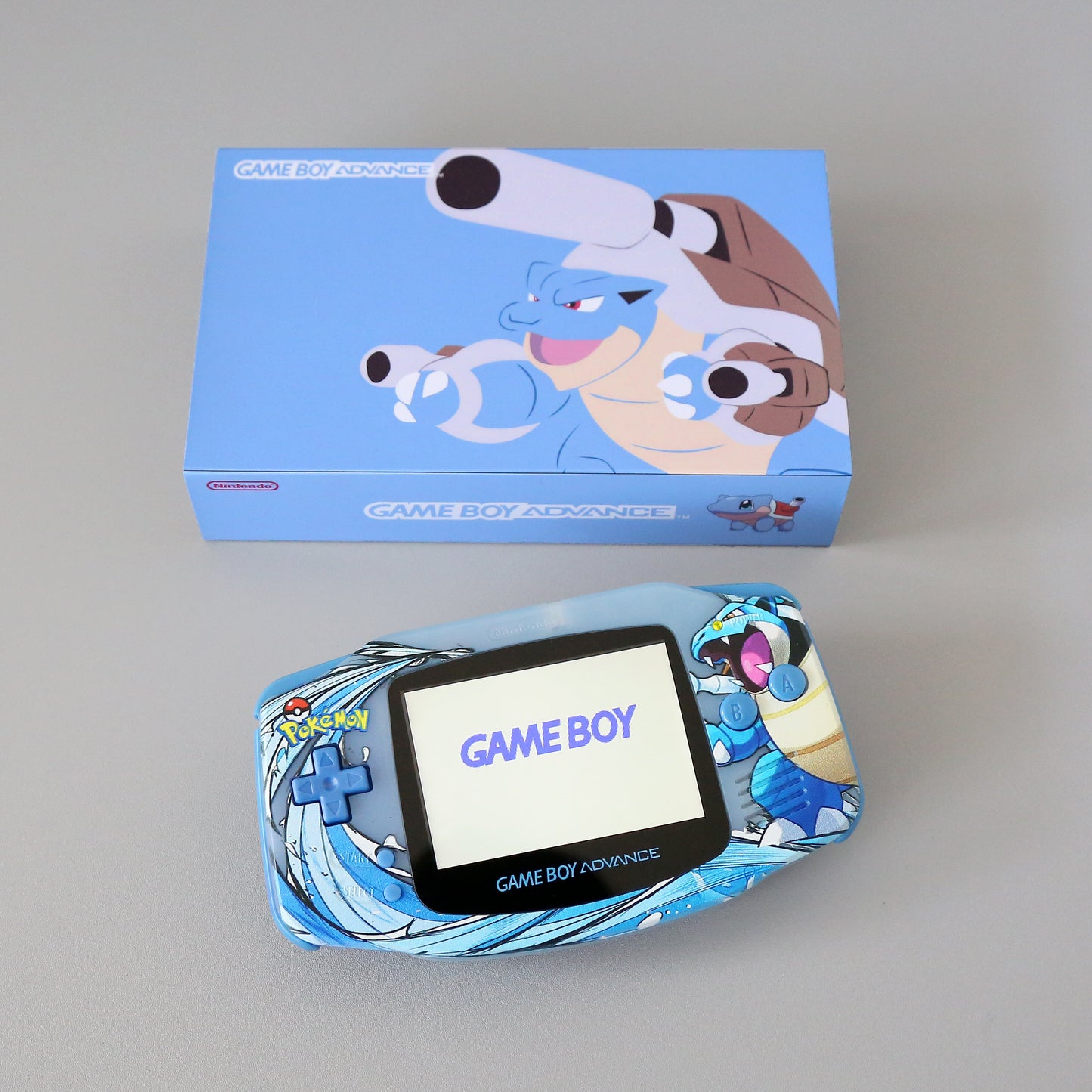 Blastoise Themed Game Boy Advance Console with IPS Screen - Built-to-Order